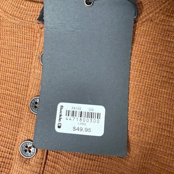 NWT Men’s Large The Buckle Outpost Makers Trill Thermal Henley Cinammon - Picture 5 of 5